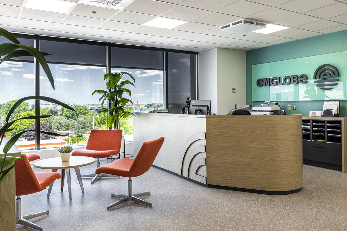 aménagement de bureaux de la compagnie Englobe, réalisé par la firme de design intérieur Espazio